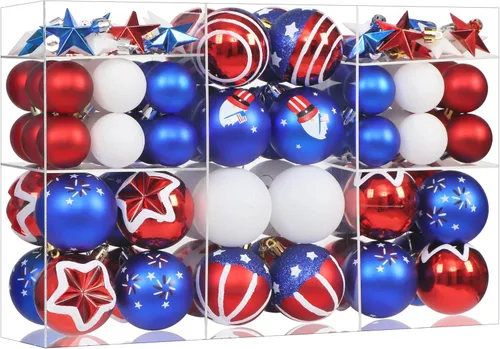 100pcs 4th of July Tree Ornaments and Decorations Patriotic Ornaments for Independence Day Shatterproof Hanging Red White and Blue Ball Star