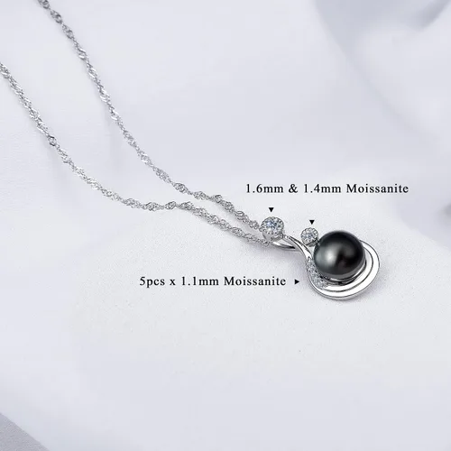 Miniatura 8 de QuakerBrid - Collar de perlas negras auténticas de calidad AAAA de 0.394in, redondo, con colgante de perlas negras cultivadas en el mar del Sur