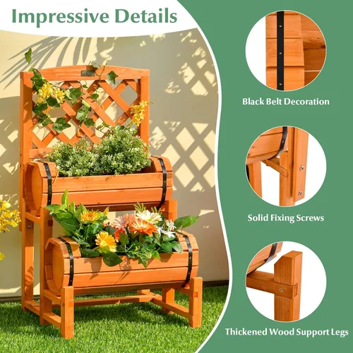Miniatura 4 de S AFSTAR Cama de jardín elevada de 2 niveles con enrejado, maceta de madera con enrejado de diamante, maceta elevada para plantas trepadoras de vid