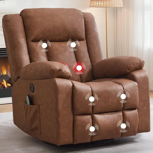 Miniatura 12 de Korser Mecedora reclinable, sillas reclinables deslizantes para adultos, silla mecedora giratoria de 360° con masaje y calefacción, silla
