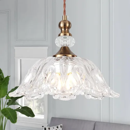 Lámparas colgantes de cristal pequeñas vintage para isla de cocina de 10.6 pulgadas, lámpara de techo colgante ajustable de latón dorado para