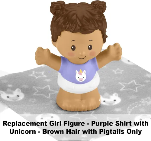 Miniatura 3 de Pieza de repuesto para Fisher-Price Little People Snuggle Twins - GKY44 ~ Figura de niña gemela ~ Camisa morada con unicornio y coletas