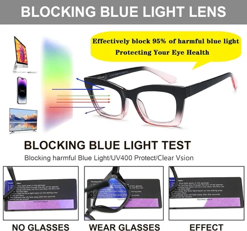 Miniatura 5 de Hubeye Oprah Style - Lentes de lectura para mujeres y hombres, bloqueo de luz azul, para computadora con bisagra de resorte Negro+negro rosa+rosa
