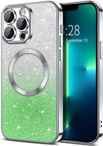 Miniatura 41 de Hython Funda para iPhone 13 Pro transparente con purpurina magnética [compatible con MagSafe] Protector completo de lente de cámara delgado