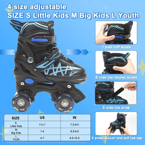 Miniatura 3 de SHDSL Patines de ruedas para niñas para niños principiantes 4 tamaños ajustables, patines de ruedas iluminados con 8 ruedas para niñas, patines