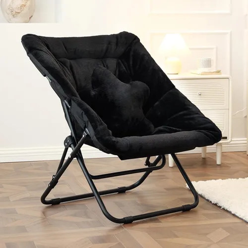 Miniatura 12 de Welnow Cómoda silla platillo con otomana, silla de lectura plegable de gran tamaño para adultos con almohada, silla de salón de piel sintética suave