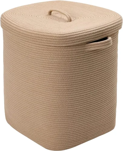 Miniatura 21 de Cesta de almacenamiento rectangular extragrande de 22 x 14 x 18 pulgadas con tapa, cesta de almacenamiento grande de cuerda de algodón, cesta