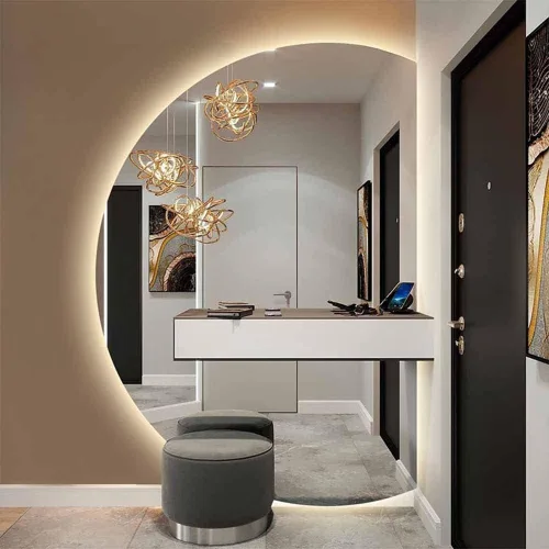 EUROO Espejo LED de 3 colores, espejo de baño regulable, 33 x 47 pulgadas/33.1 x 47.2 in, espejo de pared decorativo de media luna, espejo de