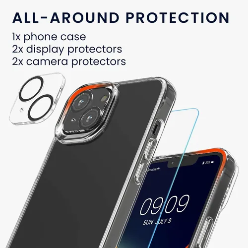 Miniatura 3 de kwmobile Juego de fundas transparentes 5 en 1 compatibles con Apple iPhone 13, incluye protectores de pantalla y cámara, transparente