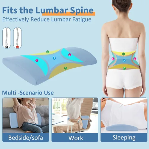 Miniatura 3 de Almohada de apoyo lumbar para aliviar el dolor de espalda: almohada de espalda baja para dormir - Almohada de cintura de espuma viscoelástica - Azul