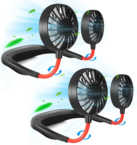 Ventilador de cuello portátil recargable, ventilador personal manos libres, mini USB, con banda para el cuello, ventilador deportivo de 3 Rojo Negro