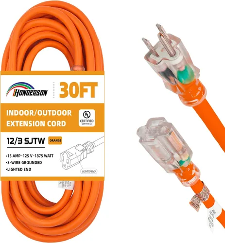 Miniatura 9 de Cable de extensión para interiores y exteriores, resistente a la intemperie con extremo iluminado, certificación UL, calibre 12, 20 pies, color Azul