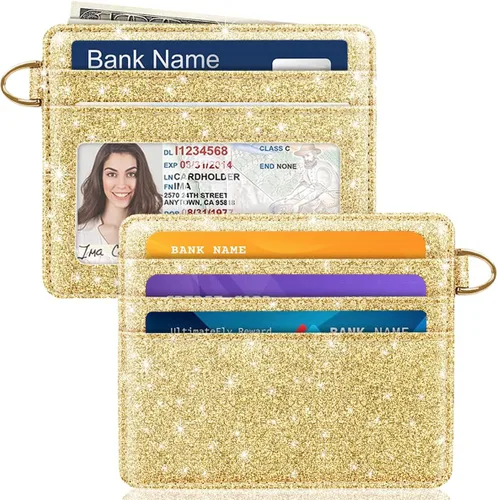 Miniatura 28 de Bolsillo frontal minimalista delgado con bloqueo RFID para tarjetas de crédito, cartera pequeña, bonita funda para tarjetas para mujeres, beige