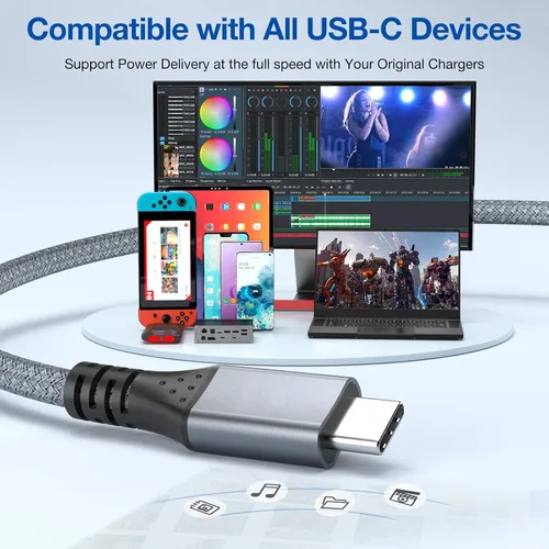 Miniatura 6 de UseBean Cable USB C a USB C de 240 W de 1.6 pies [2 paquetes], USB 3.2 Gen2X2 20Gbps Tipo-C PD carga rápida, cable de video 4K, para iPhone 15 Plus
