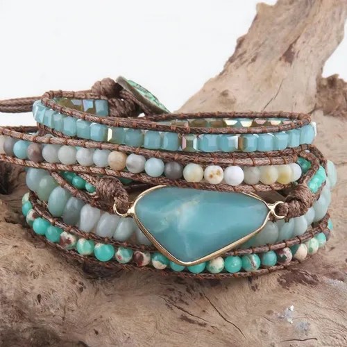 Miniatura 68 de ZOSOJONA - Pulseras bohemias hechas a mano de piedra natural, que dan vuelta, con cuentas de cristal de turquesa