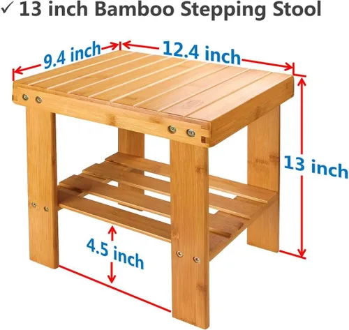 Miniatura 2 de ASelected Taburete de ducha de bambú pequeño de madera de 13 pulgadas, taburete de madera impermeable con estante de almacenamiento para espacios