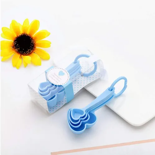Miniatura 3 de Hemoton Cucharas medidoras de plástico con forma de corazón, cucharadita de postre cuchara para hornear de cocina Azul