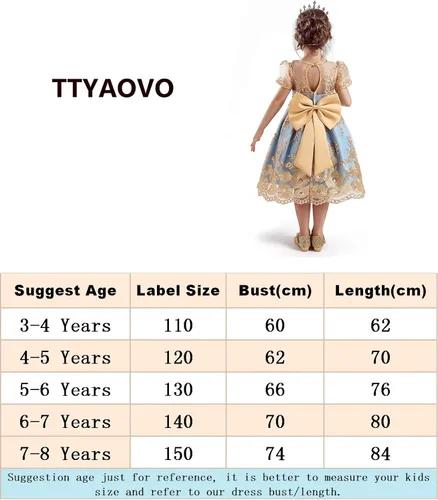 Miniatura 4 de Vestidos de flores para niñas TTYAOVO. Vestido para bodas de princesa para niñas pequeñas.
