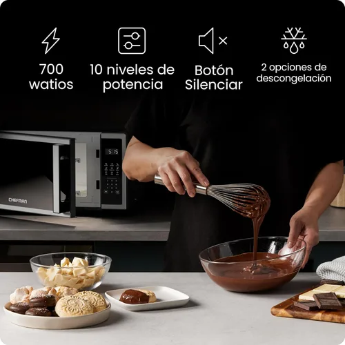 Miniatura 2 de Chefman Horno microondas compacto de 0.7 pies cúbicos, 700 W con 10 niveles de potencia, 3 ajustes preestablecidos de cocción con cocción expresa