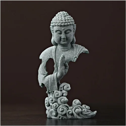 Miniatura 14 de livelyfish Estatua de Buda meditante, pecera, estatuas de Buda zen, figuras de pensador de piedra arenisca para acuario, jardín, decoración