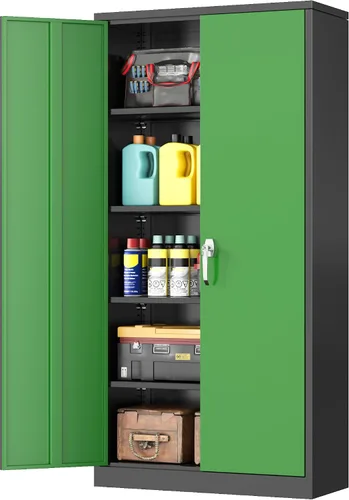 Miniatura 28 de INTERGREAT Armario de almacenamiento de metal para garaje, armario de almacenamiento con cerradura de 36 pulgadas con 2 puertas y 2 estantes Negro