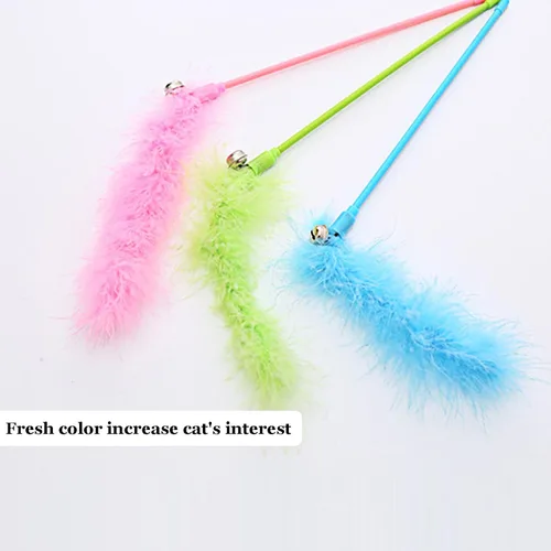 Miniatura 3 de IUHKBH Juguetes de varita para gatos, 3 varitas interactivas de plumas coloridas con campana para gatos y gatitos