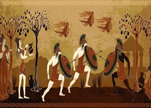 Miniatura 10 de Telón de fondo de tela de 5 x 3 pies, fondo de guerrero de la antigua Grecia antigua, mitología griega, figura negra, figuras de guerreros