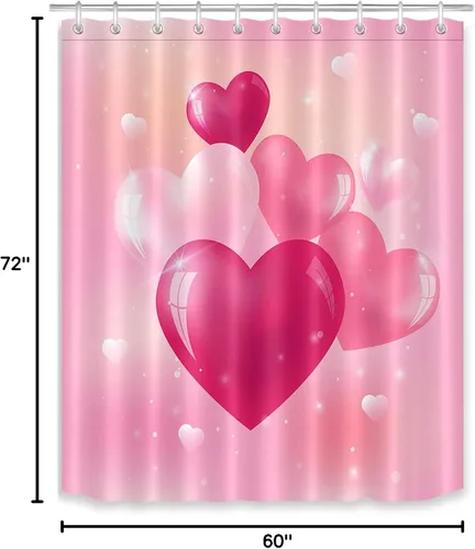 Miniatura 8 de LB Juego de cortinas de ducha Love Theme con corazones de cristal brillante en rosa, cortina de baño para niñas adolescentes con ganchos, 60 x 72