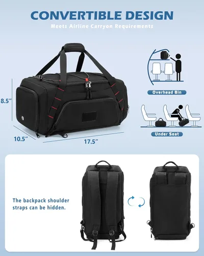 Miniatura 4 de Bolsa de lona para gimnasio de 26 litros con correas de mochila, compartimento para zapatos y bolsillo húmedo, bolsa de lona pequeña para viajes