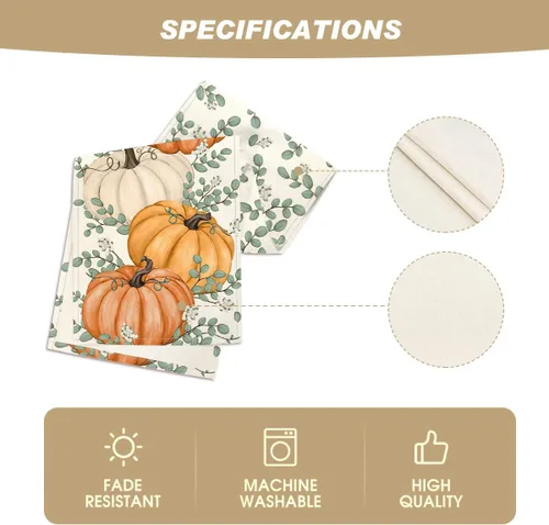 Miniatura 5 de Artoid Mode Camino de mesa de otoño con hojas de eucalipto y calabazas naranjas, decoración de mesa de comedor de cocina de Acción de Gracias