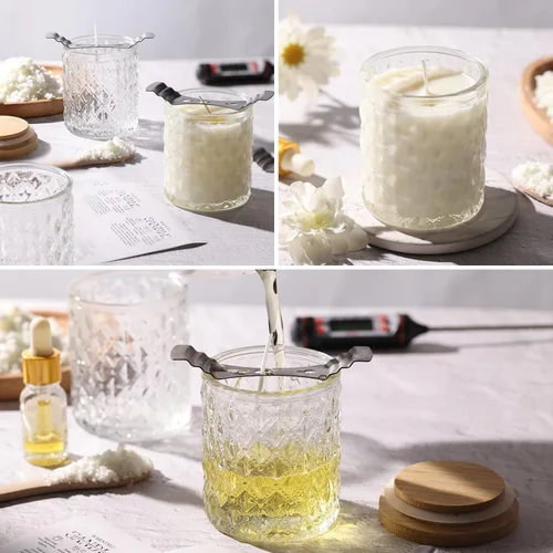 Miniatura 4 de NITIME 15 tarros de vela de 7.5 onzas para hacer velas, recipientes de vidrio transparente con tapas de bambú y etiquetas adhesivas, recipientes