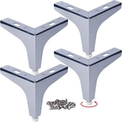 Miniatura 5 de HUAYY Patas de metal para muebles de 4 pulgadas (juego de 4 piezas chapadas en negro), patas de repuesto triangulares ajustables para muebles