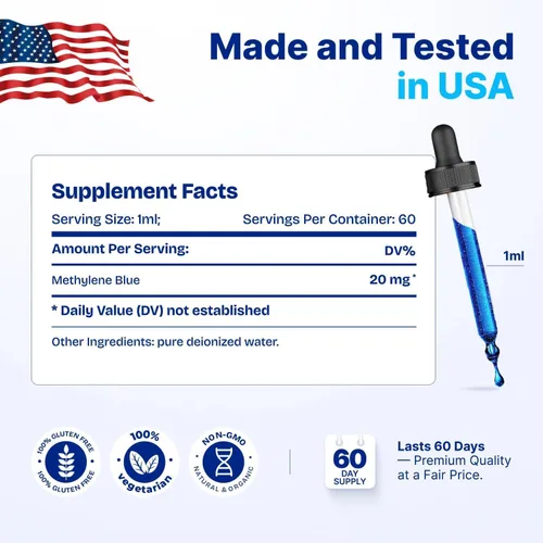 Miniatura 6 de Supreme Methylene Blue Gotas 2% (grado USP) Suplementos cerebrales para combustible de memoria y concentración Probado por terceros y pureza