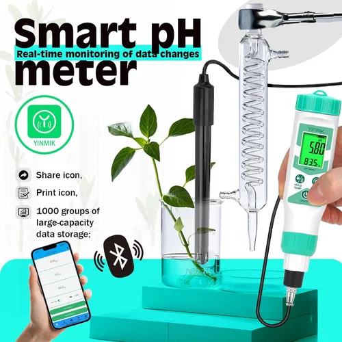 Miniatura 3 de Medidor de pH inteligente para laboratorio, probador digital de pH, kits de prueba de pH hidropónico precisos, medidor de pH con línea