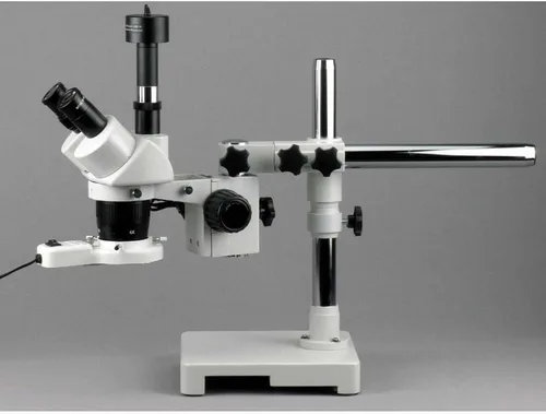 Miniatura 4 de AmScope Microscopio estéreo trinocular SW-3T24-FRL, oculares WH10x, aumento 20X/40X, objetivo 2X/4X, soporte de brazo único, luz de anillo
