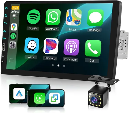 Estéreo de coche de un solo DIN con radio AM/FM/RDS, cámara de respaldo, Sellrich, pantalla táctil IPS de 23 cm, radio de un solo DIN con soporte