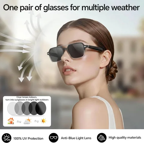Miniatura 9 de Lentes inteligentes de aviador para hombres y mujeres, gafas Bluetooth de audio, encendido y apagado de inducción, control táctil, lente