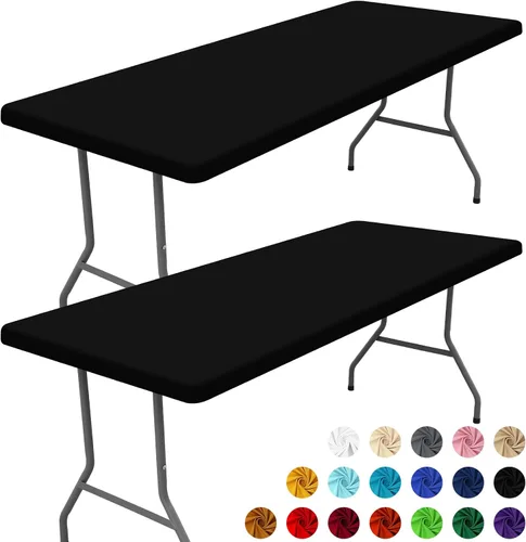 Miniatura 16 de Moosfor Paquete de 2 manteles rectangulares de elastano de 4 pies, elásticos y ajustables para pícnic, cubierta de mesa de patio elástica y lavable