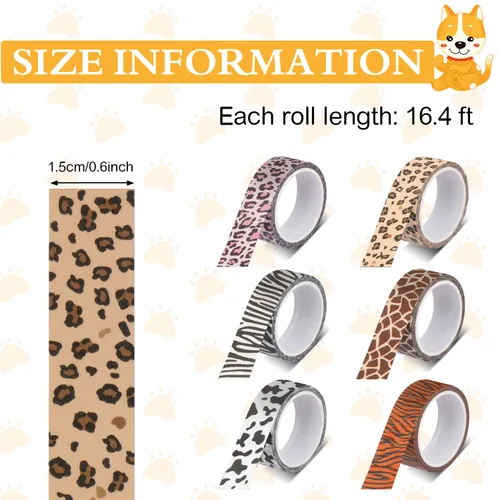 Miniatura 2 de DREMISI 6 rollos de calcomanías de cinta washi con estampado de animales, guepardo, vacas, cebra, jirafa, leopardo, cinta adhesiva decorativa