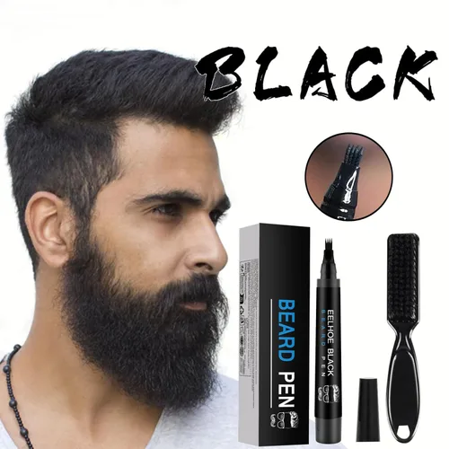 Miniatura 2 de Kit de relleno de barba impermeable para hombres, lápiz, bolígrafo, marcador de oscurecimiento con acabado natural para barba, bigote y cejas, Negro