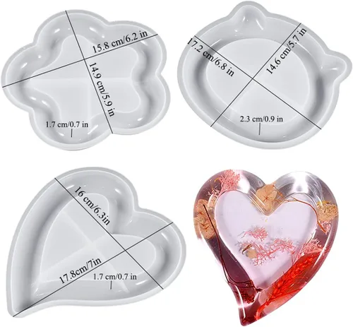 Miniatura 4 de 3 moldes de bandeja de resina, posavasos de silicona con forma de corazón para resina epoxi, forma de gato/flor para fundición de resina, bricolaje