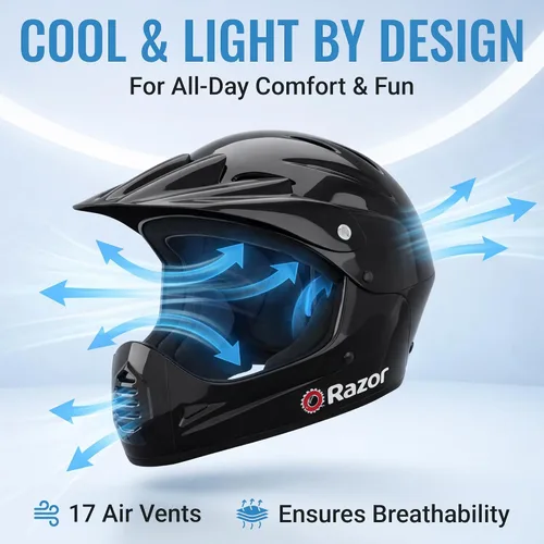 Miniatura 7 de Razor Casco juvenil de cara completa, carcasa exterior de plástico ligero con correas ajustables para jóvenes jinetes