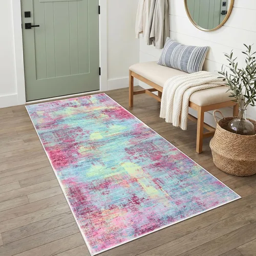 Miniatura 305 de IOHOUZE Alfombra pequeña abstracta de 2 x 3 pies, alfombra de entrada lavable para entrada interior, alfombras con respaldo de goma, alfombra gris