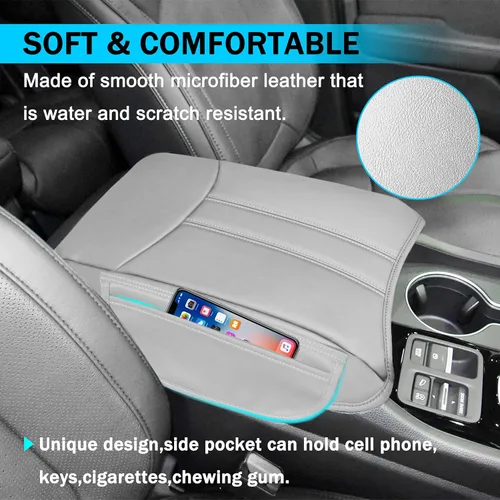 Miniatura 3 de Funda para reposabrazos para Honda Pilot 2023, 2024, 2025, 2026, funda de cuero antiarañazos, protector de reposabrazos de cuero antiarañazos, Gris