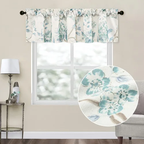 Miniatura 17 de Leeva Cortinas rústicas de cocina con estampado floral verde mezclado de lino para media ventana, para comedor, bolsillo para barra, cafetería