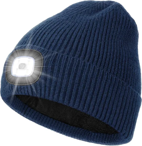 Miniatura 14 de MELASA Gorro de invierno con forro polar LED, recargable por USB, gorro cálido con luz integrada, regalos para hombres, papá, esposo, él