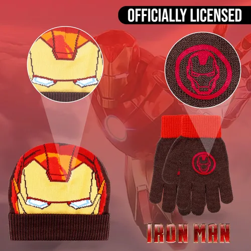 Miniatura 5 de Marvel Avengers - Juego de sombreros de invierno y guantes de nieve para niños y niños pequeños con lindos guantes y gorro suave, pompones esponjosos