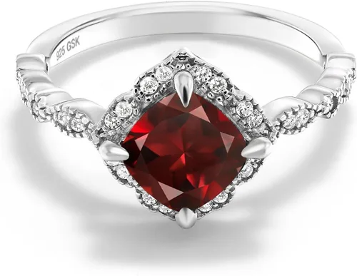 Miniatura 23 de Gem Stone King Anillo de compromiso solitario de moissanita blanca con piedra natal de corte cojín de 0.276 in para mujer, plata de ley 925