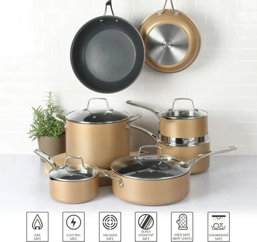Miniatura 7 de Martha Stewart Juego de 12 Piezas de Utensilios de Cocina Antiadherentes Premium de Aluminio de Calibre Pesado Anodizado Duro, Seguro para Cobre