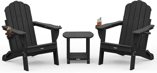 Miniatura 22 de Silla Adirondack plegable, silla Adirondack de HDPE con 2 soportes para tazas, sillas para fogatas al aire libre de fácil montaje para patio